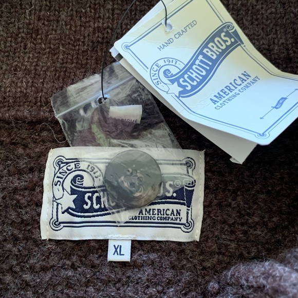 Schott Bros Sweater Heavy Woven Knit Pullover Henley Button Brown Wool Size XL - Picture 5 of 7